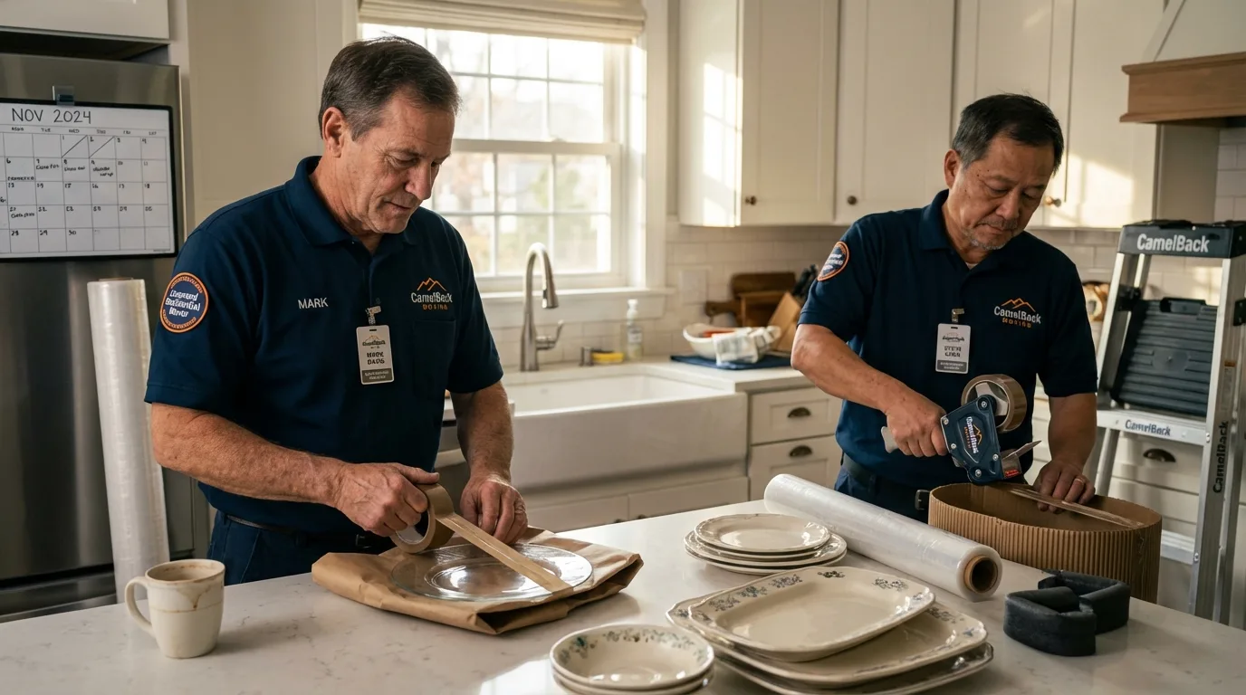 Professional crew packing kitchen dishware in Boalsburg, PA